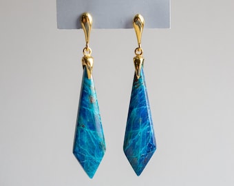 Chrysocolla, Gold Vermeille, Tie Shaped Gemstone Earrings