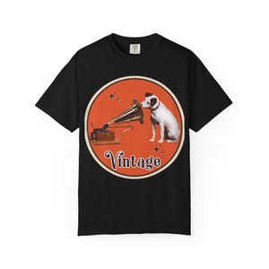 Vintage Gramophone Image Unisex T-shirt, Nipper RCA Victor Dog, His Master&#39;s Voice Tee Vintage T-shirt, Gift for Dog Lovers, Casual Tee