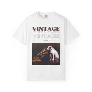 Vintage Gramophone Image Unisex T-shirt, Nipper RCA Victor Dog, His Master&#39;s Voice Tee Vintage T-shirt, Gift for Dog Lovers, Casual Tee