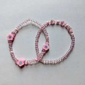 Cherry Blossom Pink Flower Bracelet Set