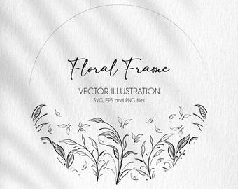 Borde floral svg, marco floral svg, borde de flores svg, monograma dividido svg, monograma floral svg, flores silvestres svg, svg dibujado a mano, svg floral