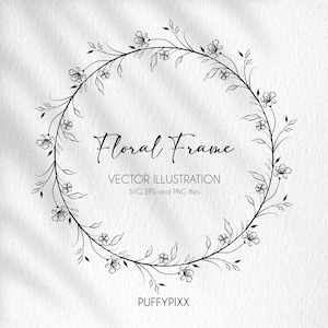 Hand Drawn Floral Wreath SVG, Botanical PNG, Hand Drawn Garland, Vector Designs, Floral Circle PNG, Instant Download, Wedding wreath svg