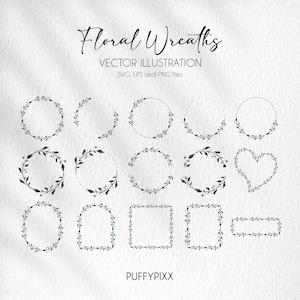Wreath SVG Bundle, Botanical Hand Drawn, Floral Wreath Clipart PNG, Laurel Wreath, Floral SVG, Commercial Use, Flower wreath svg bundle