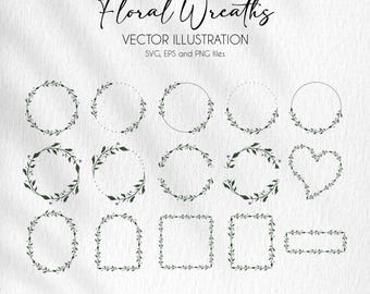 Wreath SVG Bundle, Botanical Hand Drawn, Floral Wreath Clipart PNG, Laurel Wreath, Floral SVG, Commercial Use, Flower wreath svg bundle