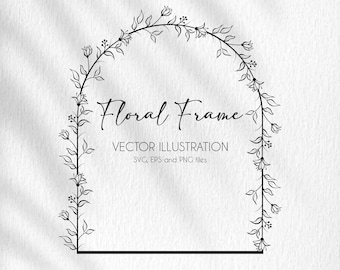 Clipart de marco de flores, decoración de bodas Svg, silueta, borde floral Svg, archivos de corte Cricut, corona Svg, arte de flores silvestres, marco geométrico Svg