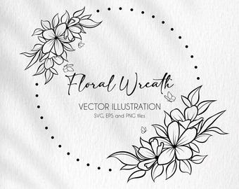 Wreath SVG, Botanical Hand Drawn, Floral Wreath Clipart PNG, Laurel Wreath, Floral SVG, Commercial Use