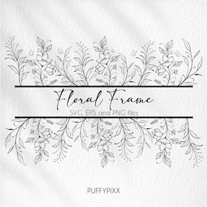 Split floral frame svg, floral monogram border, floral border svg, split flower monogram svg, wedding border svg, split name frame svg