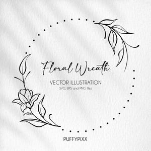 Premium Floral Wreath svg, svg files for cricut, monogram svg, wedding svg, wreath svg, flower line art, wreath clipart, flower wreath svg