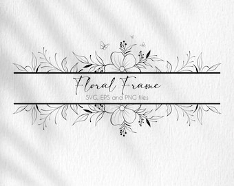 Borde floral svg, marco floral svg, borde de flores svg, monograma dividido svg, monograma floral svg flor silvestre svg, svg dibujado a mano, svg floral