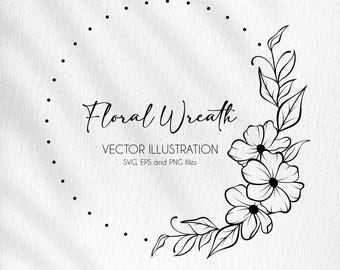 Handritad blomkrans SVG: Botanisk cirkel PNG (digital nedladdning)