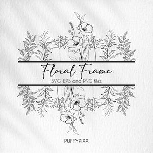 Floral border svg, floral frame svg, flower border svg, split monogram svg, floral monogram svg wildflower svg, hand drawn svg, floral svg