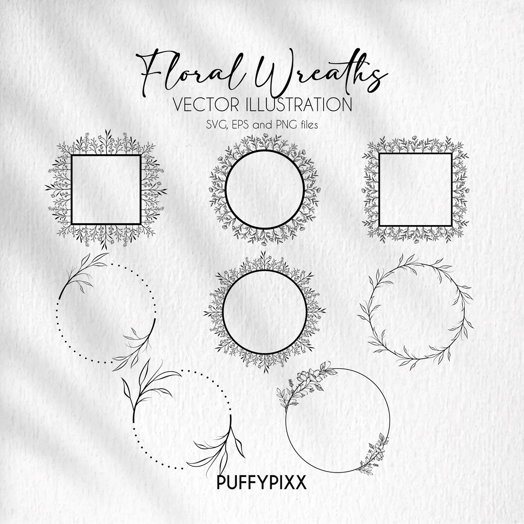 Floral Wreath SVG Bundle: Laurel Flower Circle Frames (digital Download ...