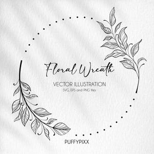 Leaves Wreath SVG, Botanical PNG, Hand Drawn Garland, Vector Designs, Floral Circle PNG, Flower Wreath svg, Packaging Label svg, Engraving