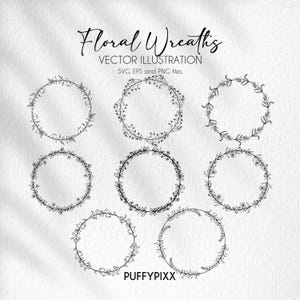 Floral Wreath SVG Bundle: Hand-Drawn Circle Frames (PNG, EPS)