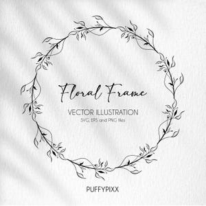 Hand Drawn Floral Wreath SVG, Botanical PNG, Hand Drawn Garland, Vector Designs, Floral Circle PNG, Instant Download, Wedding wreath svg