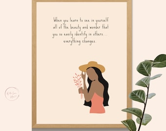 Boho Style African American Wall Art, Neutral Colors Midcentury Modern Art Print, Self Love Boho Wall Decor, Positive Affirmation Printable