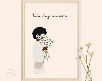 I Am Enough, Boho Style African American Wall Art, Self Love Boho Wall Decor, Positive Affirmation Printable, Self Care Card, Digital Art