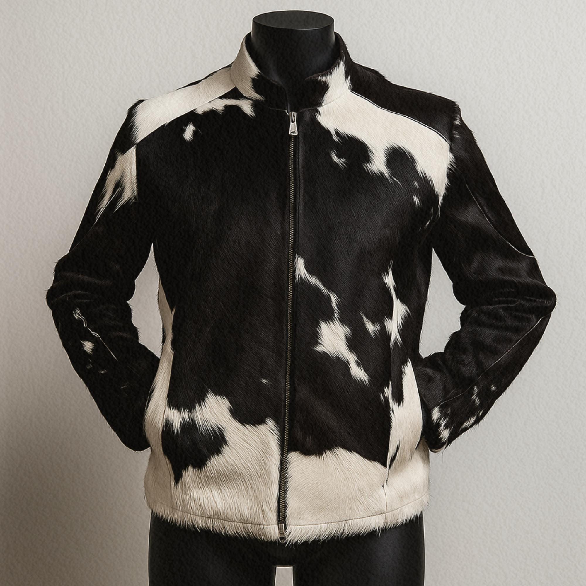 Handmade Cowhide Hair-on Leather Jacket: Western Motorcycle Style