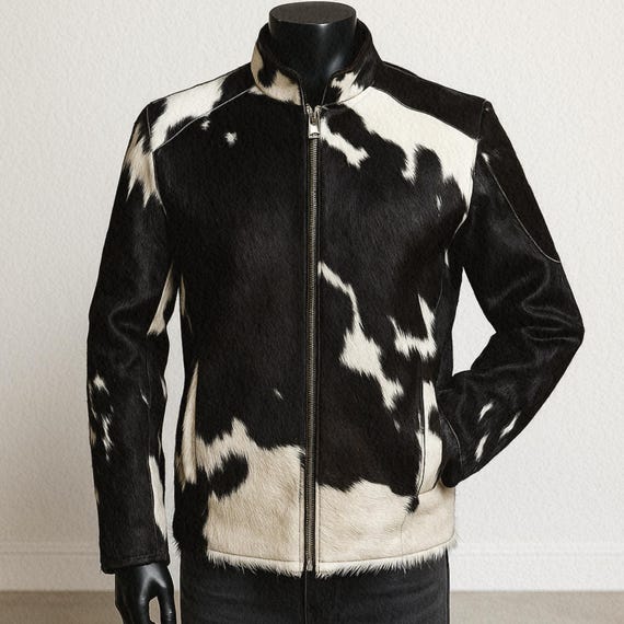 Handmade Cowhide Hair-on Leather Jacket: Western Motorcycle Style
