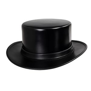 Handmade Black Leather Top Hat Classic Steampunk Victorian Gothic Style Costume Cosplay Festival Party Fashion Accessory Gift for Men Women
