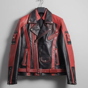 Handmade Red Black Leather Jacket – Stylish Biker Outerwear for women
