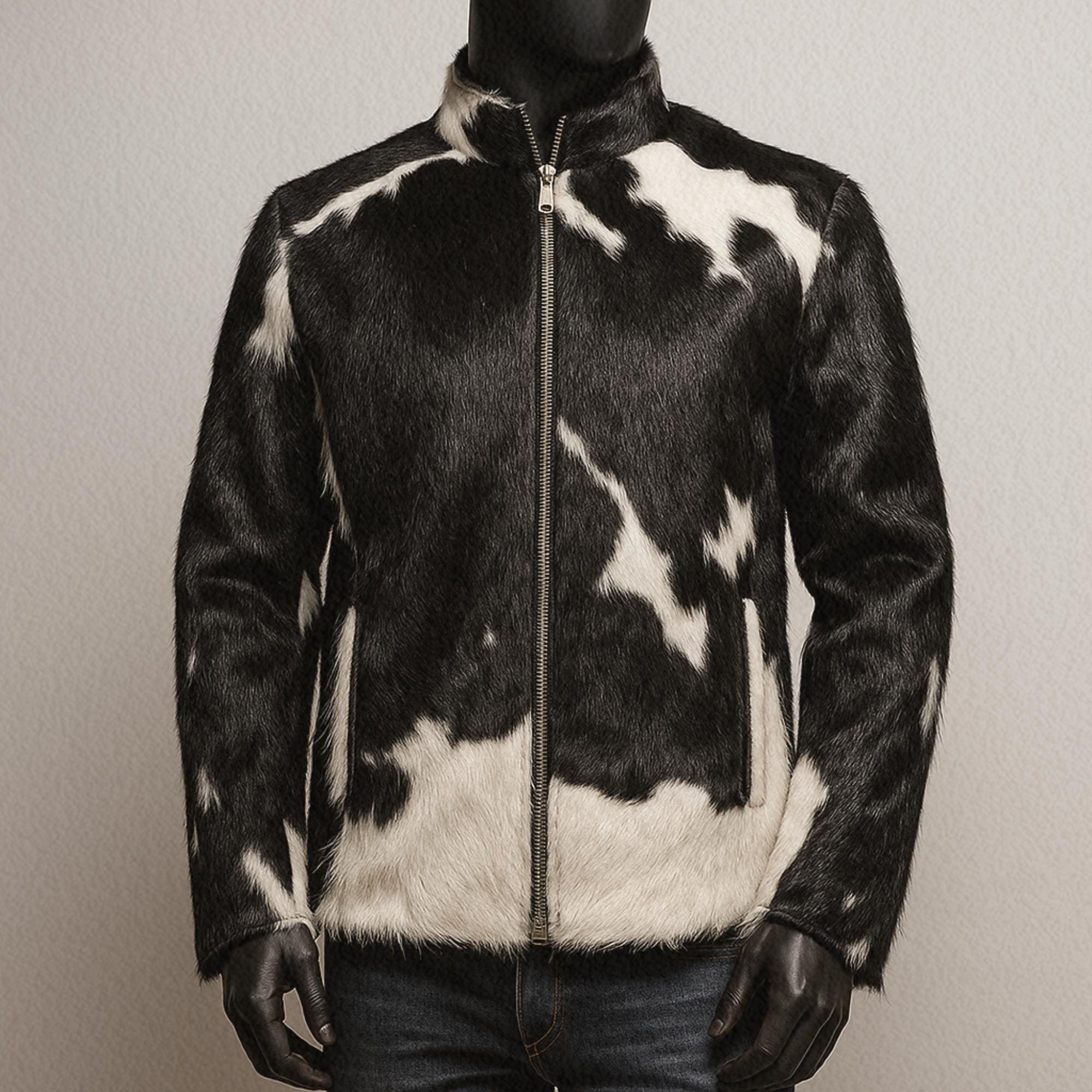 Handmade Cowhide Hair-on Leather Jacket: Western Motorcycle Style