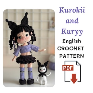 Patrón PDF de crochet en inglés, Kuroki y kuryy, (paquete 2 en 1) amigurumi, gatito y amigos, lindo personaje de dibujos animados japoneses