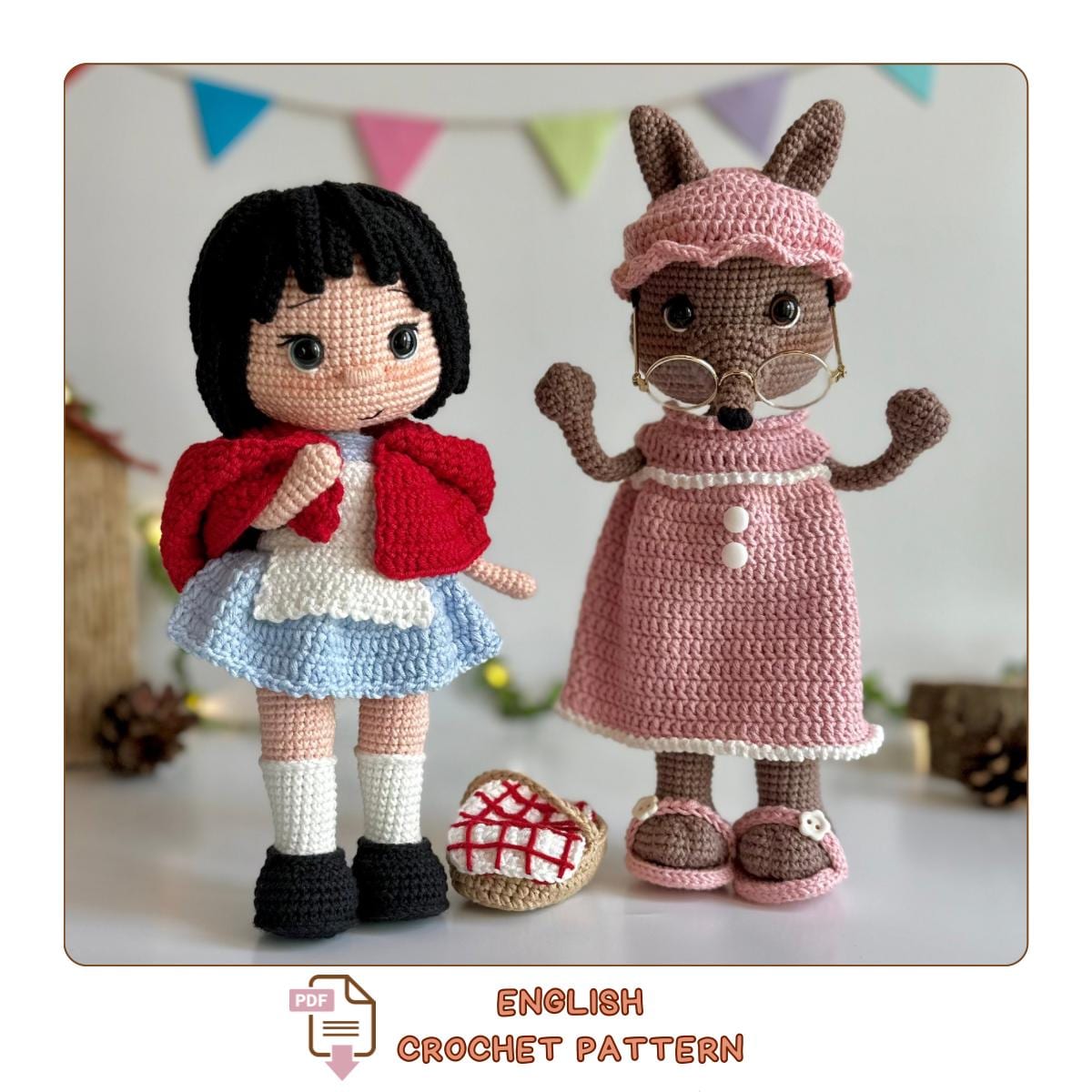 38 Wolf Crochet Patterns to Stitch for Woodland Decor, Gifts, and Amigurumi Displays 6 Amigurumi Little Red Riding Hood & Big Bad Wolf Crochet