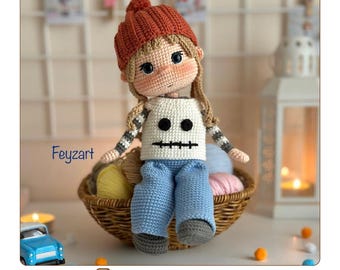 Patrón de ganchillo para muñeca amigurumi / Muñeca de Halloween / Juguete de decoración otoñal / PDF en inglés