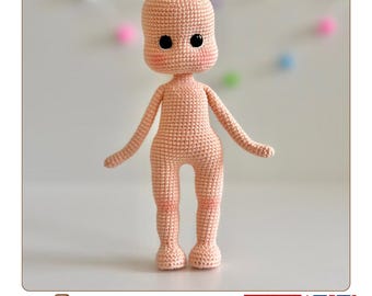 Amigurumi Body Base Crochet Pattern | Customizable 20 cm Doll Body | English + Spanish PDF Download