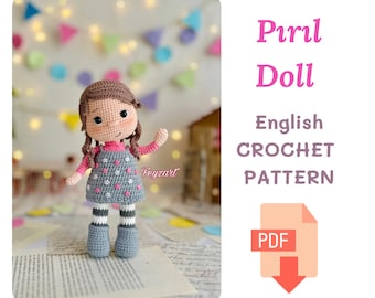 Pırıl Puppe, süße Puppe, Candy Girl, englische Häkelanleitung, PDF Pattern, zur Puppenherstellung