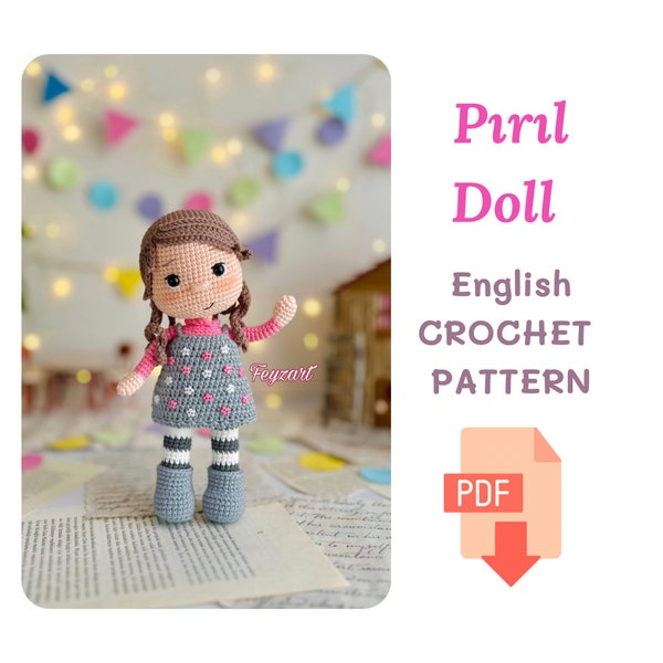 Poupée Pırıl, jolie poupée, fille bonbon, modèle au crochet anglais, modèle PDF, fabrication de poupée