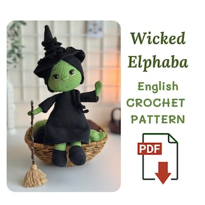 Amigurumi Elphaba Wicked Dolls Crochet Pattern – Halloween Witch Girl– PDF Instant Download