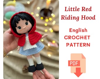 little Red Riding Hood, Doll making, english crochet pattern, amigurumi pattern