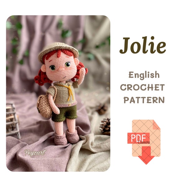 Gehaakt Engels patroon Camp girl Jolie Doll, haakpatroon, handgemaakt speelgoed maken, poppen maken