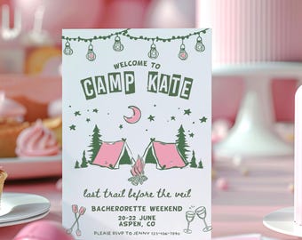 Despedida de soltera en campamento de verano / Invitaciones de despedida de soltera con temática de campamento de verano / Plantilla editable para fiestas divertidas de fin de semana