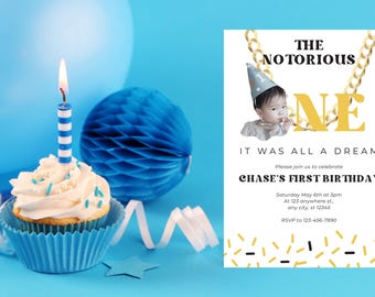 Notorious One verjaardagsuitnodiging, Notorious One verjaardagsthema, Notorious One feestartikelen, Notorious One decor