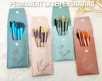 Personalized Travel Makeup Brushes Set,Custom Name Makeup Pouch Brush,Bridesmaid Gift,Bachelorette Party Gift for Her,Mother's Day Gift