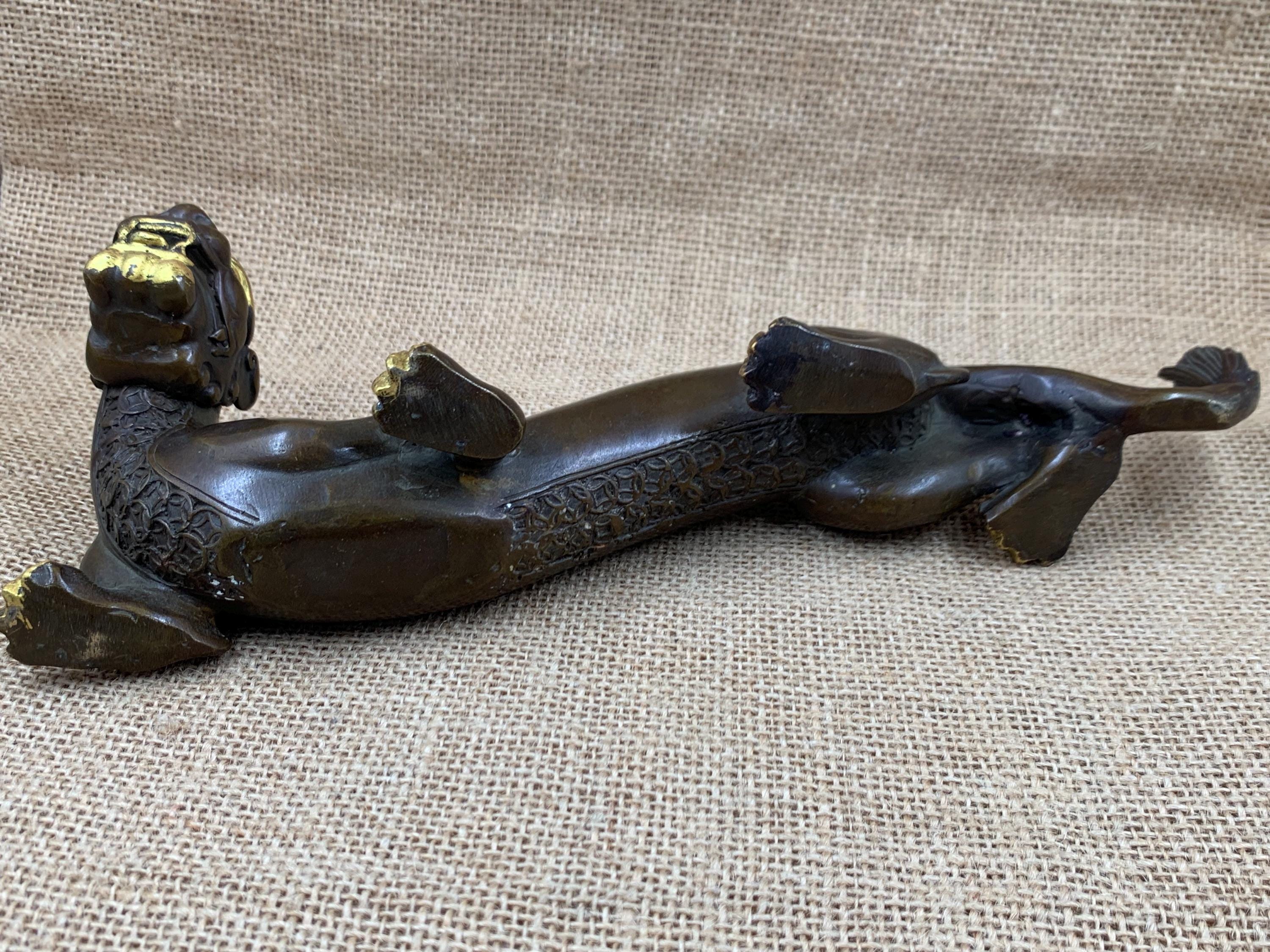Vintage Gilded Brass Pixiu Statue Feng Shui Wealth Guardian Sculpture ...
