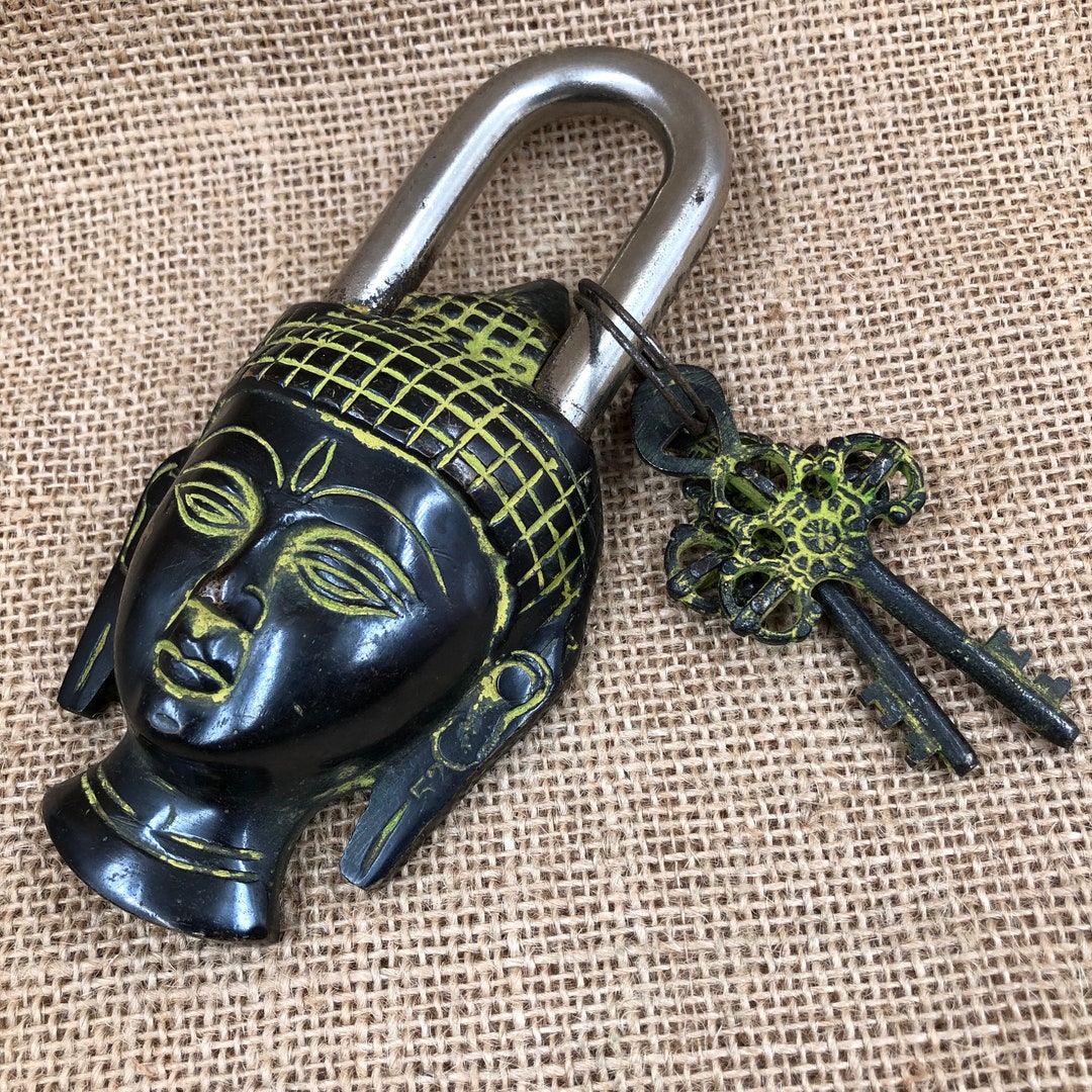 Asian Antiqued Metal Buddha Head Padlock Lucky Gift, Vintage Style Big ...