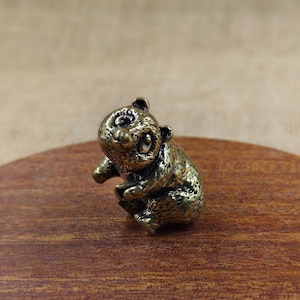 Brass Mini - bear， Ornament, Brass Forest animals  Statue Cute Desk miniature Paperweight kids gift Metal Art Decoration for Cabinets