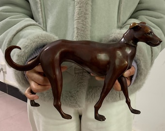 Estatua de perro de cobre vintage, escultura realista de cachorro, figura coleccionable retro para decoración del hogar, regalo para amantes de los perros.