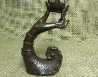 Tom481 Statua scultura in bronzo tailandese di Buddha a forma di mano Mudra, maniglia per porta, fermacarte, statuette buddiste, regali zen, decorazioni per la casa e per il tempio buddista
