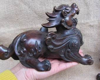 tom253 Big dragon Beast Unicorn Ornament Pixiu  Brass Nepal Mythological Creature Foo Dog Lion Feng shui Decor  bronze auspicious bookend