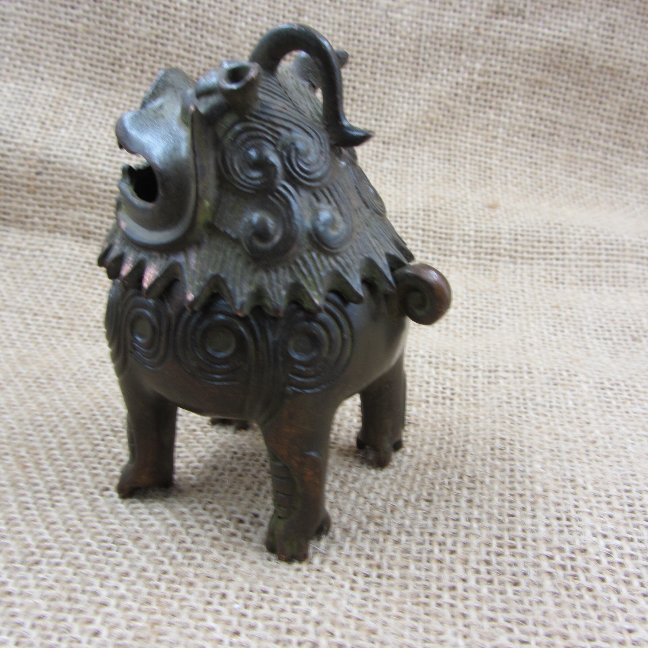 Retro Copper Asian Lion Foo Dog Dragon Statue Incense Burner Etsy
