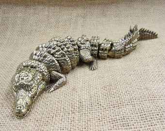 Brass crocodile figurine moveable joint alligator statue feng shui wealth attracking wealth office living room table shelf display ornament