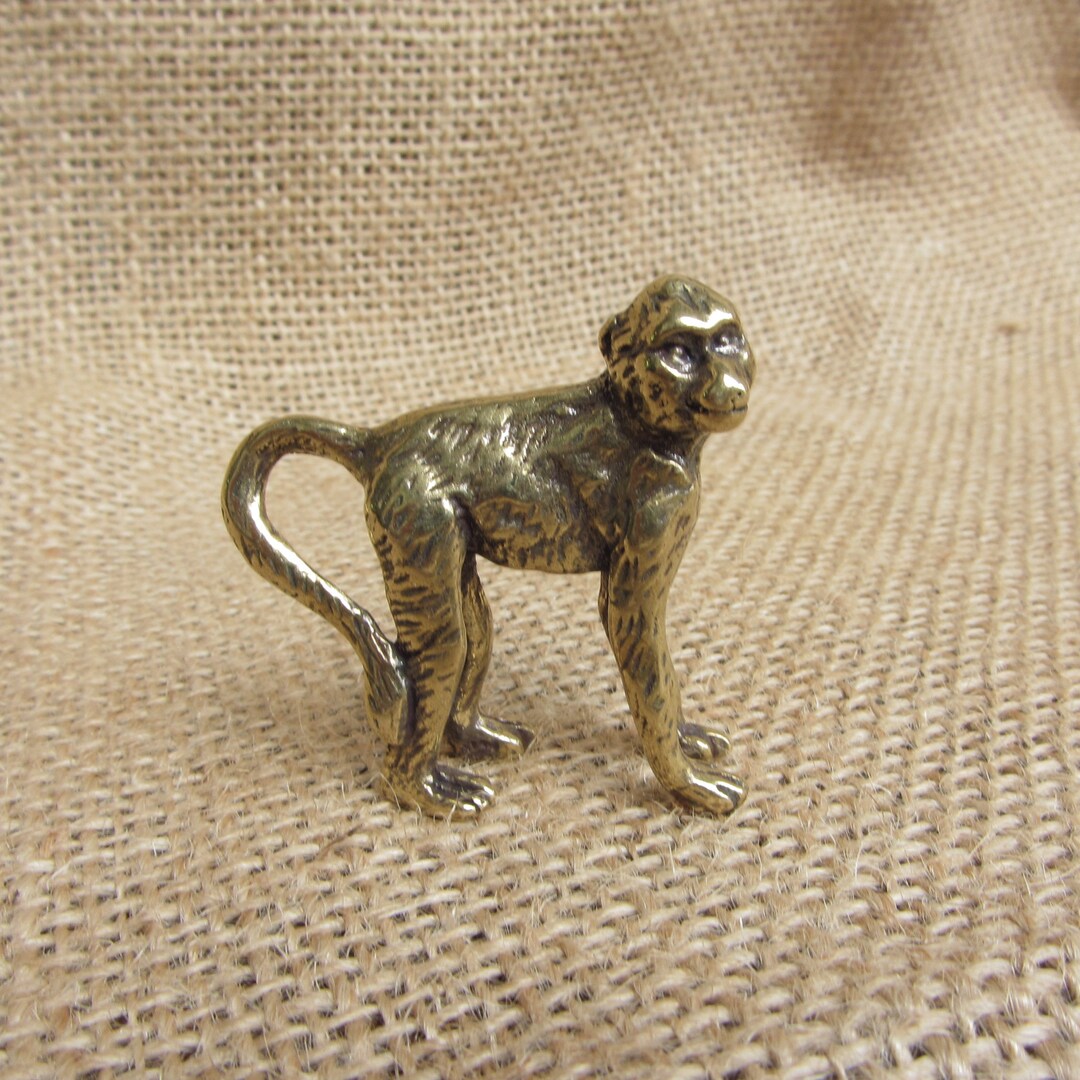 Brass Monkey Figurine Ornament Apes Primate Animal Statuette Ornament