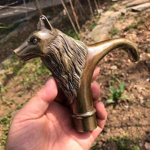 Antique Vintage Brass wolf statue Design Handle Head Wooden walking stick Cast Iron Decorative Fence Tip Umbrella Toppers Head Cane Tom33612