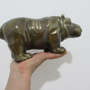 Brass Chubby Hippo Statue Copper Casting hippopotamus Africa Wild Animal Ornament sculpture Tea pet Accessories river horse mascot TOM6813
