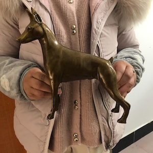 Escultura de galgo de latón antiguo vintage, figura de simulación pintada a mano, estatua, decoración vintage coleccionable para el hogar, acento decorativo